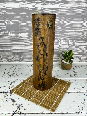 Round Lichtenberg wooden wine box with hazelnut finish