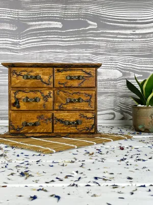 Vertical 6-drawer Lichtenberg wooden box for rings and earrings