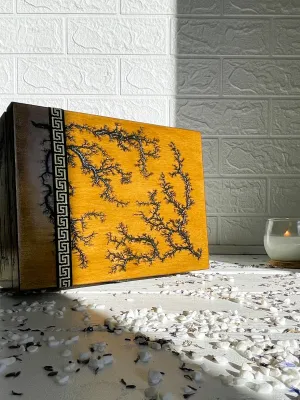 Large Lichtenberg wooden memory box with walnut finish
