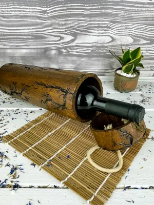 Round Lichtenberg wooden wine box with hazelnut finish