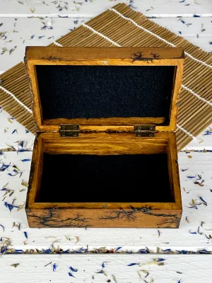 Rectangular Lichtenberg wooden jewelry box with hazelnut finish