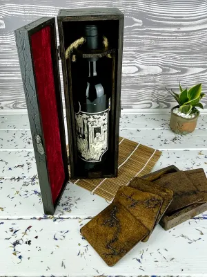 Lichtenberg wooden wine gift set with box and 6 coasters