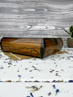 Square Lichtenberg wooden jewelry box with red oak and wenge finish