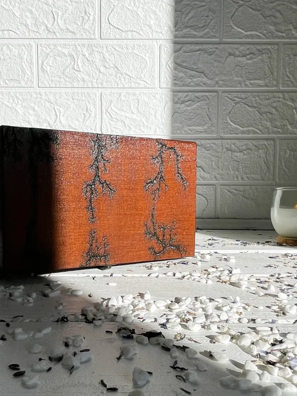 Product Deep rectangular Lichtenberg wooden memory box with chestnut finish Image