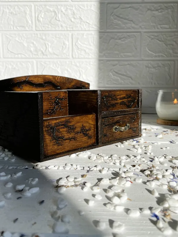 Product Compartmented Lichtenberg wooden desk organizer with hazelnut &  wenge finish Image