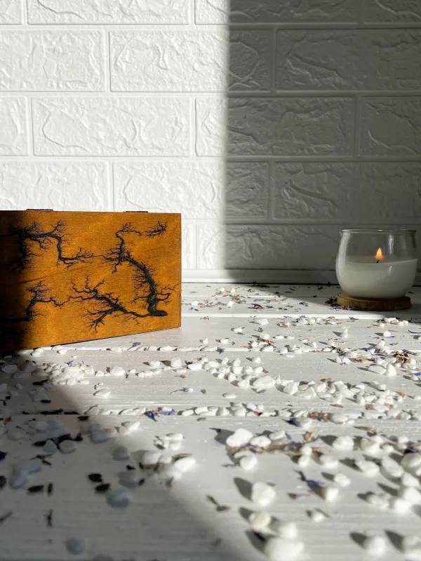 Product Rectangular Lichtenberg wooden jewelry box with hazelnut finish Image