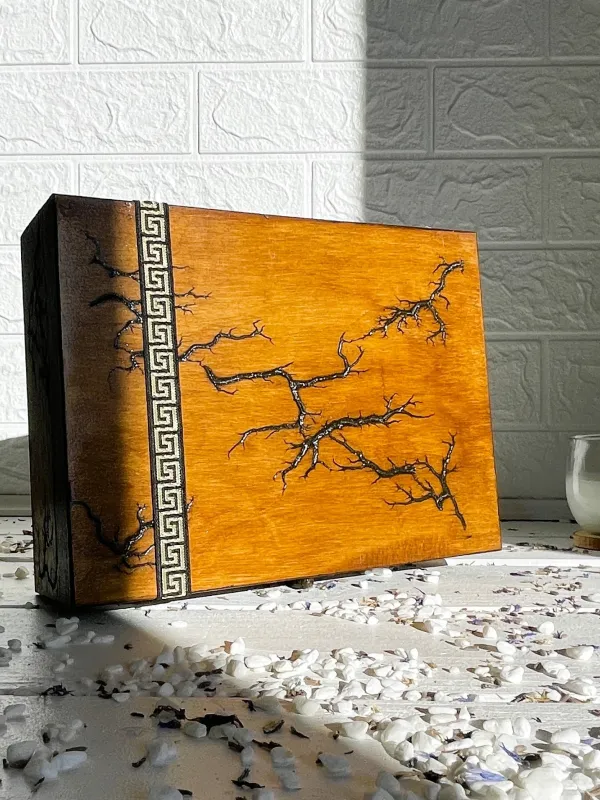 Product Rectangular Lichtenberg wooden memory box with hazelnut & wenge finish Image