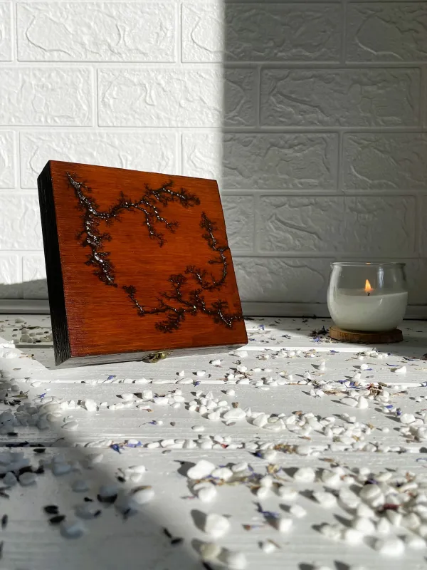 Product Square Lichtenberg wooden jewelry box with mahogany finish Image