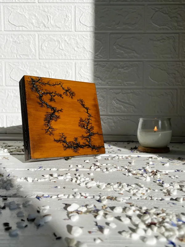 Product Square Lichtenberg wooden jewelry box with hazelnut finish Image