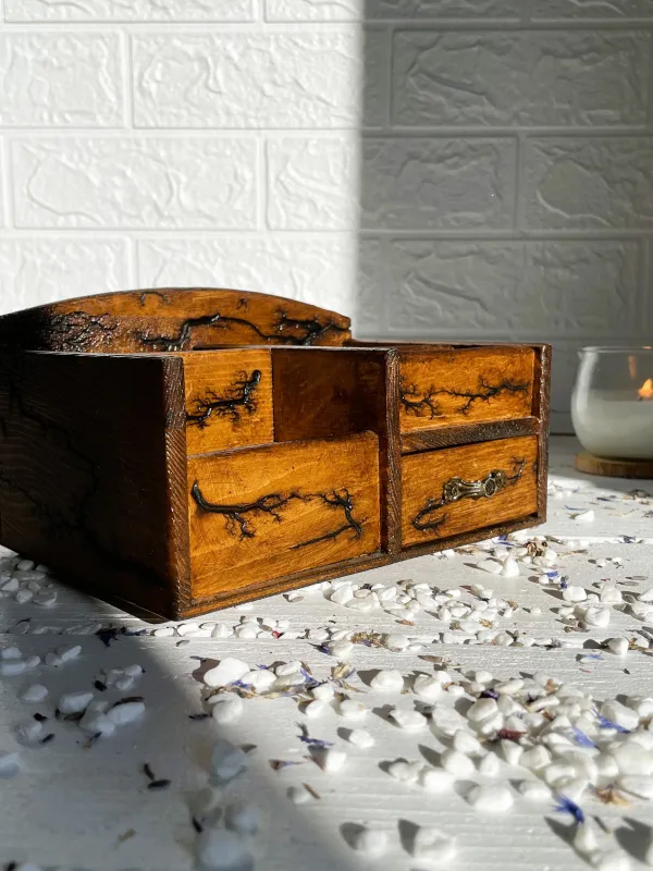 Product Compartmented Lichtenberg wooden desk organizer with hazelnut finish Image