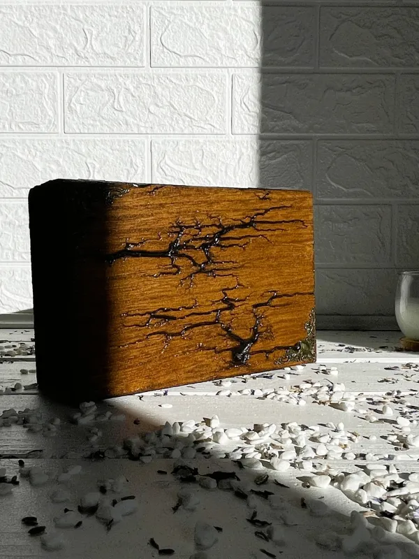 Product Rectangular Lichtenberg wooden memory box with hazelnut finish Image