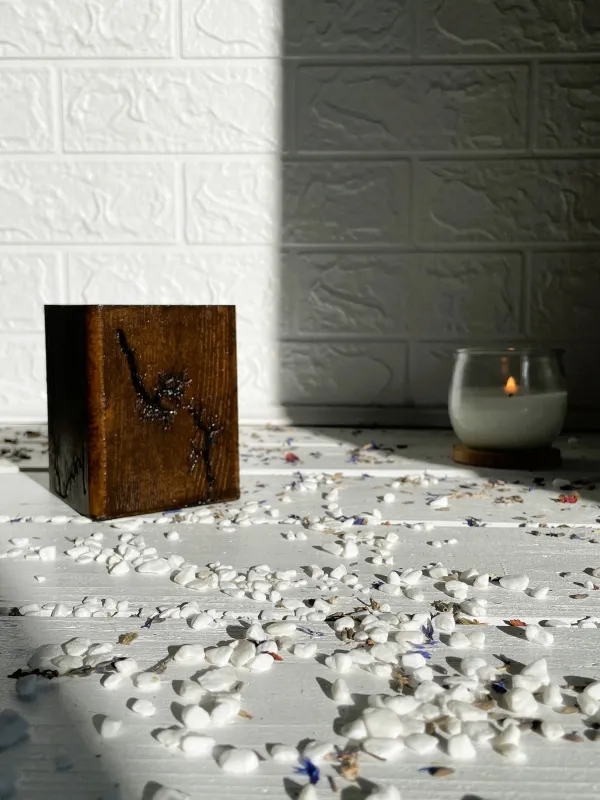 Product Square Lichtenberg wooden pen holder with wenge & hazelnut finish Image